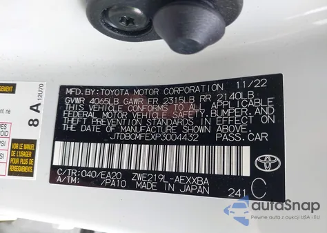 2023 Toyota Corolla Hybrid Le/Hybrid Se/Hybrid Se Infrared/Hybrid Xle z USA, uszkodzony, nr VIN JTDBCMFEXP3004432